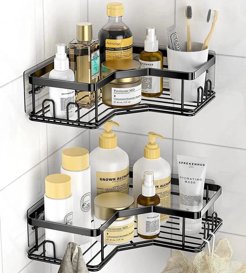 SET DE 2 REPISAS ADHESIVAS NEGRAS PARA ORGANIZAR BAÑO Y DUCHA - 3