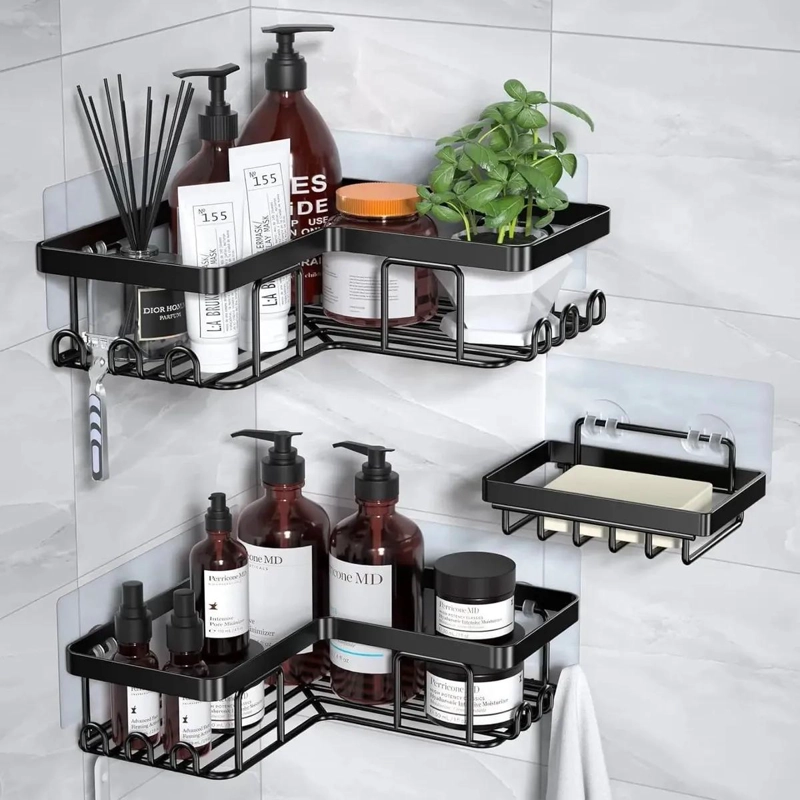 SET DE 2 REPISAS ADHESIVAS NEGRAS PARA ORGANIZAR BAÑO Y DUCHA - 5