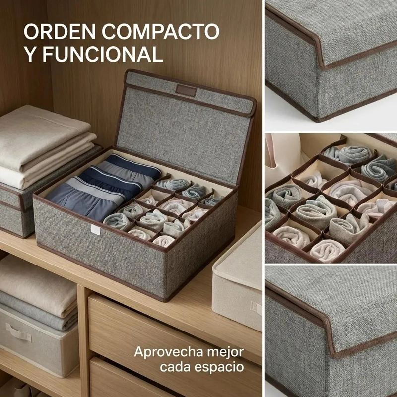 CAJA ORGANIZADORA PARA ROPA INTERIOR Y CALCETINES COLOR GRIS - 2