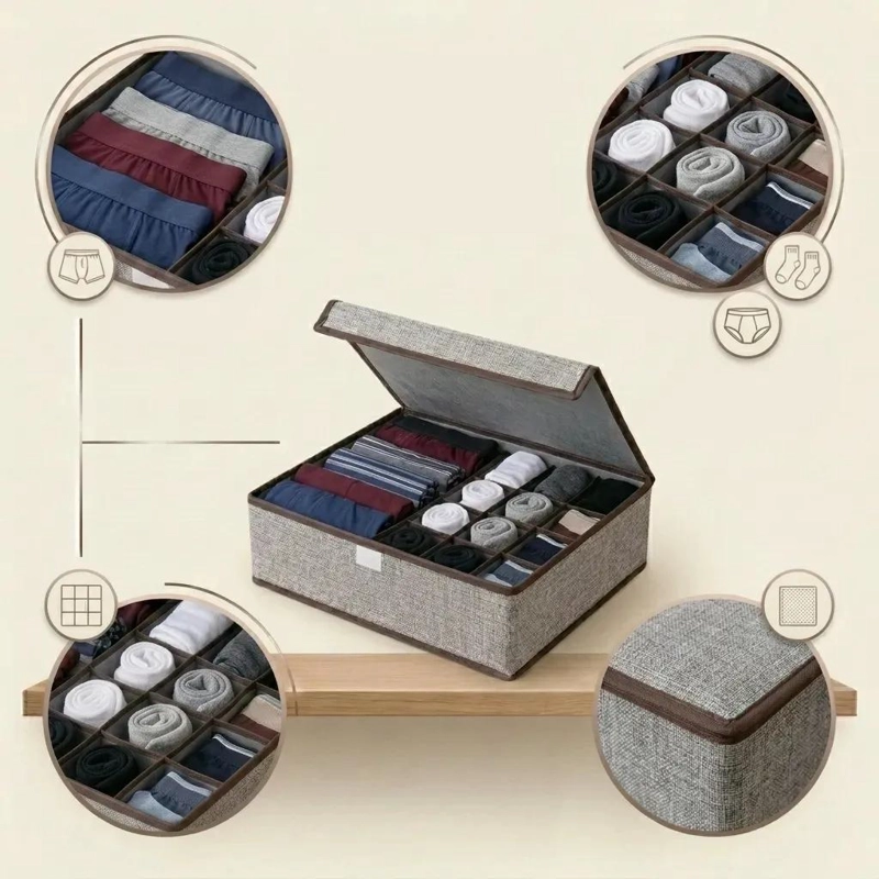 CAJA ORGANIZADORA PARA ROPA INTERIOR Y CALCETINES COLOR GRIS - 4