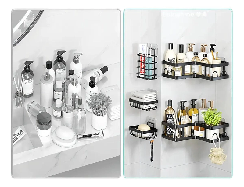 ESTANTE ADHESIVO DE METAL NEGRO CON 5 CESTAS PARA BAÑO RESISTENTE - 2