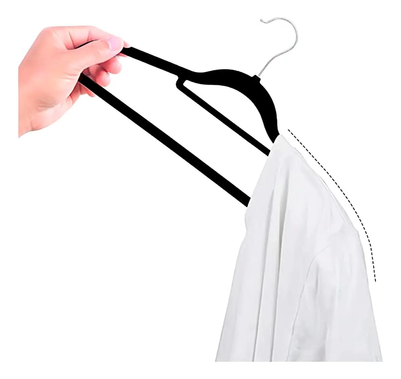 COLGADORES ANTIDESLIZANTES DE TERCIOPELO COLOR NEGRO PARA ROPA - 2