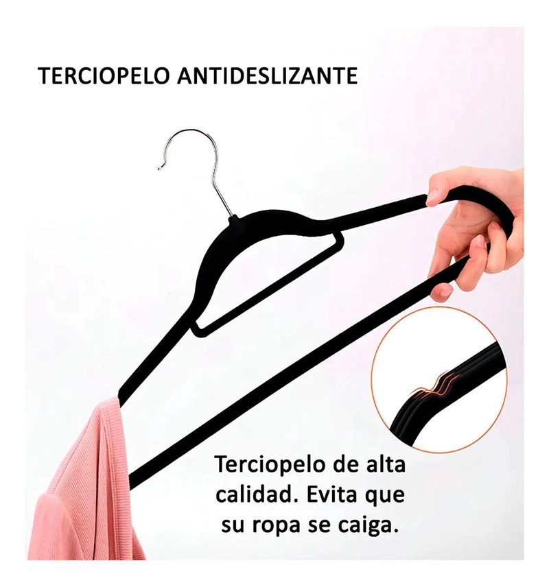 COLGADORES ANTIDESLIZANTES DE TERCIOPELO COLOR NEGRO PARA ROPA - 3