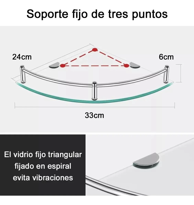 JUEGO DE 2 REPISAS ESQUINERAS DE VIDRIO PARA BAÑO CON 1 PISO - 2