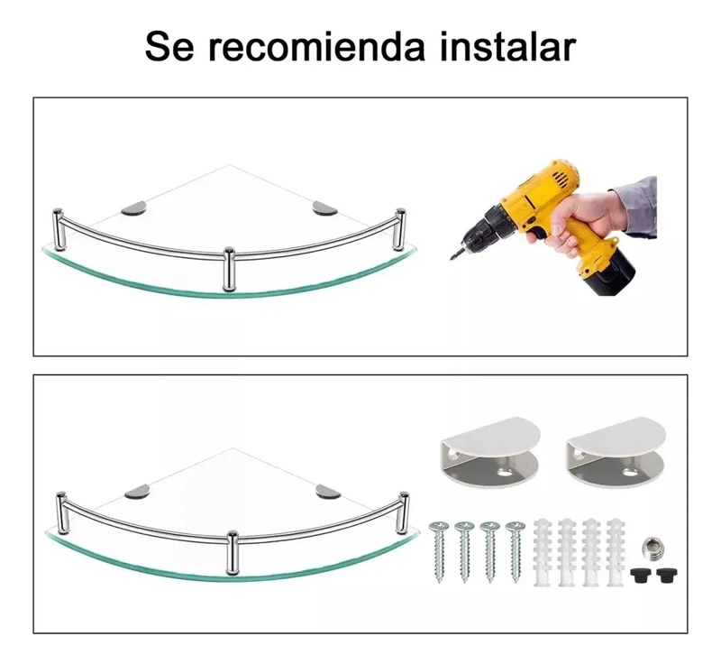 JUEGO DE 2 REPISAS ESQUINERAS DE VIDRIO PARA BAÑO CON 1 PISO - 3