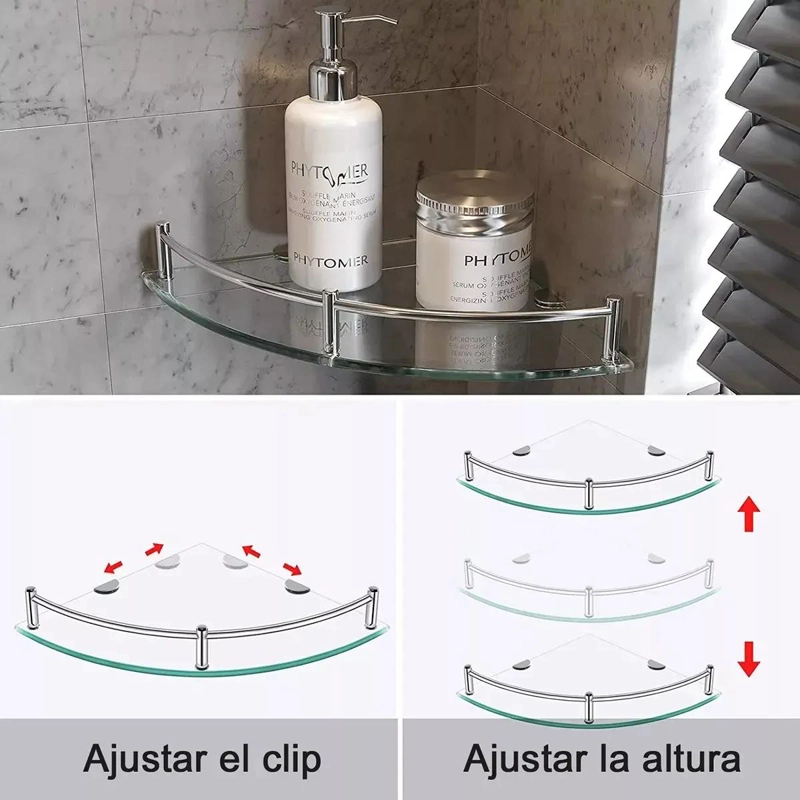 JUEGO DE 2 REPISAS ESQUINERAS DE VIDRIO PARA BAÑO CON 1 PISO - 5