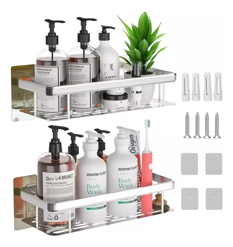 SET DE 2 REPISAS ADHESIVAS PARA ORGANIZAR BAÑO Y DUCHA - 1