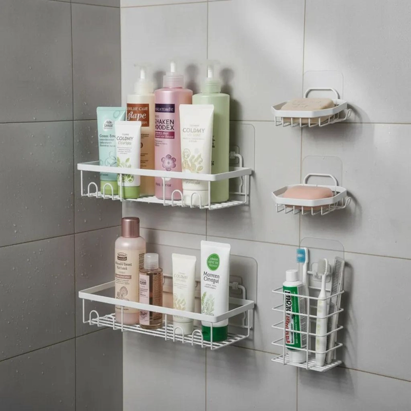 SET DE 5 PIEZAS ESTANTE ORGANIZADOR PARA DUCHA CON ADHESIVOS RESISTENTES - 3