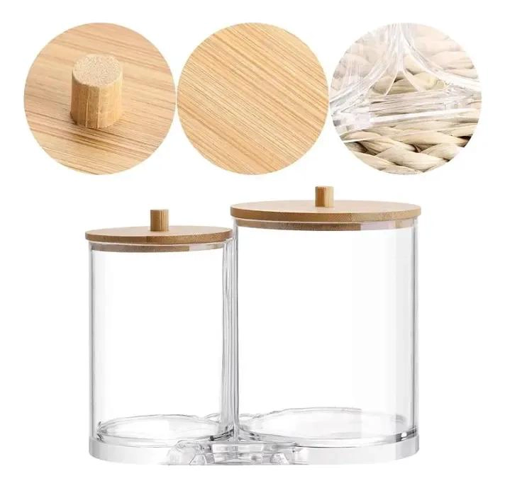 ORGANIZADOR DE BAÑO ACRILICO DOBLE CON TAPA DE BAMBU PARA ALMACENAMIENTO - 2