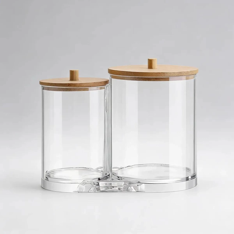 ORGANIZADOR DE BAÑO ACRILICO DOBLE CON TAPA DE BAMBU PARA ALMACENAMIENTO - 5