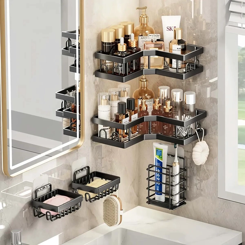 SET DE 5 ORGANIZADORES PARA BAÑO SIN NECESIDAD DE TALADROS PARA ESQUINAS - 1