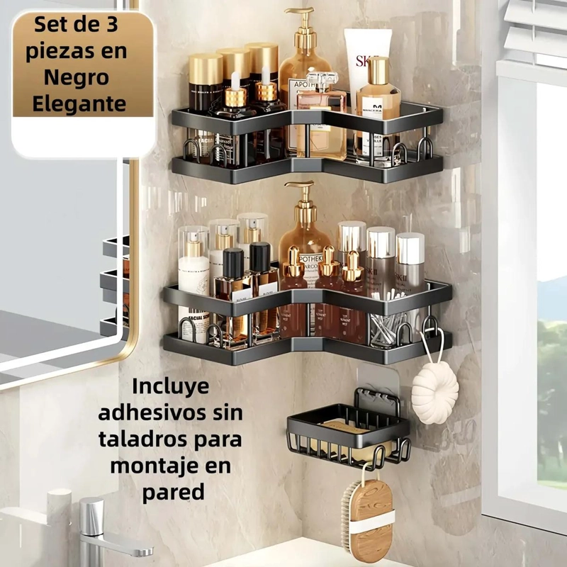 SET DE 5 ORGANIZADORES PARA BAÑO SIN NECESIDAD DE TALADROS PARA ESQUINAS - 3