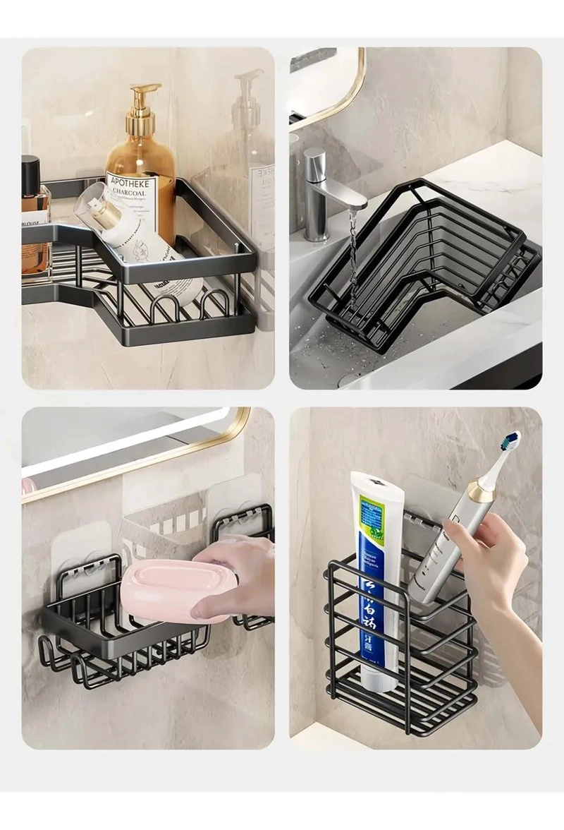 SET DE 5 ORGANIZADORES PARA BAÑO SIN NECESIDAD DE TALADROS PARA ESQUINAS - 4