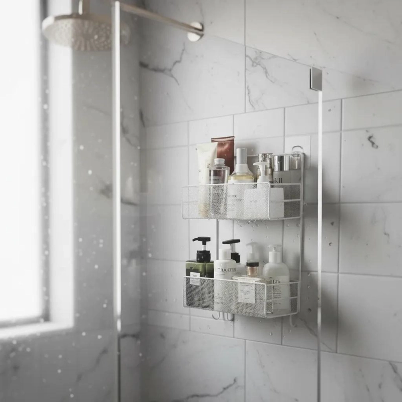 REPISA METALICA NEGRA ADHESIVA PARA BAÑO DE 2 NIVELES - 1