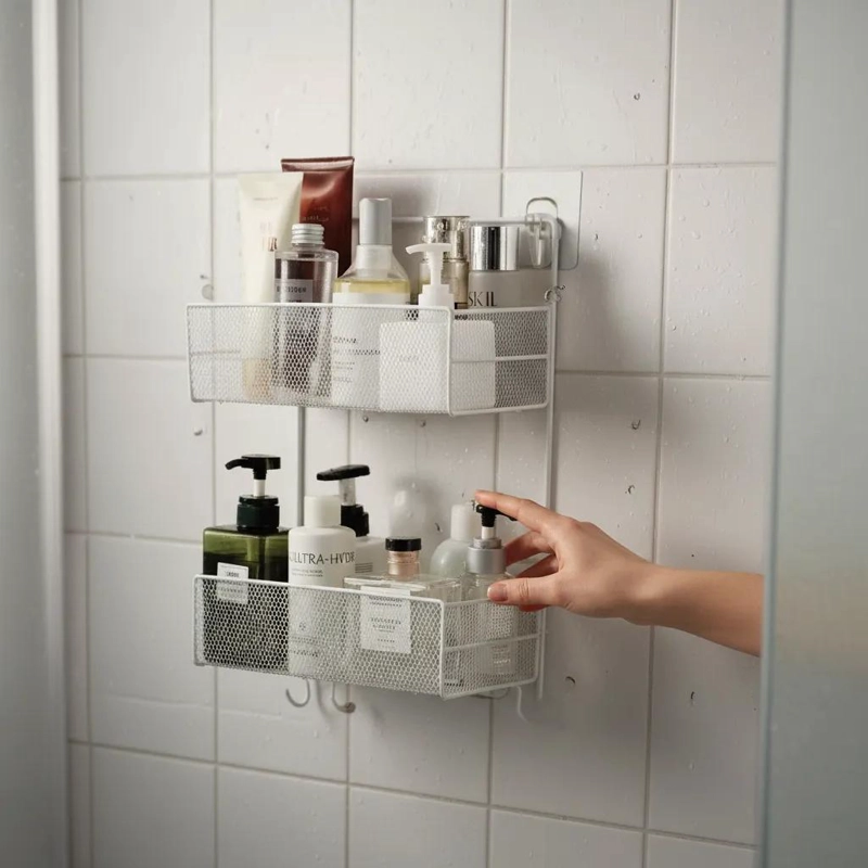 REPISA METALICA NEGRA ADHESIVA PARA BAÑO DE 2 NIVELES - 2