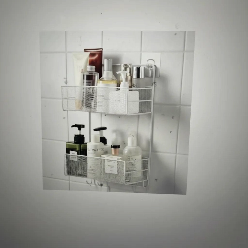 REPISA METALICA NEGRA ADHESIVA PARA BAÑO DE 2 NIVELES - 4