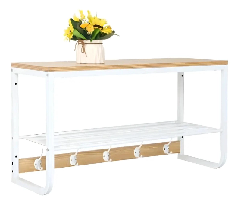 PERCHERO DE PARED CON 5 GANCHOS DE METAL Y MADERA BLANCO DE 70 CM - 1
