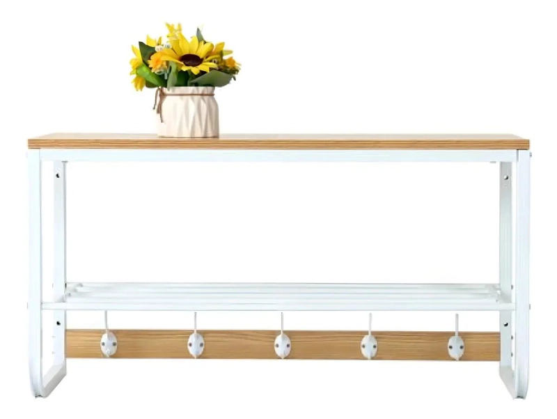PERCHERO DE PARED CON 5 GANCHOS DE METAL Y MADERA BLANCO DE 70 CM - 2