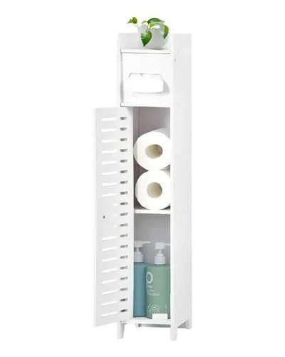 ORGANIZADOR VERTICAL PARA BAÑO CON ESTANTE MULTIUSO Y PUERTA BLANCA - 1
