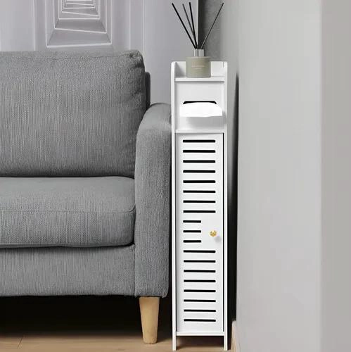 ORGANIZADOR VERTICAL PARA BAÑO CON ESTANTE MULTIUSO Y PUERTA BLANCA - 2