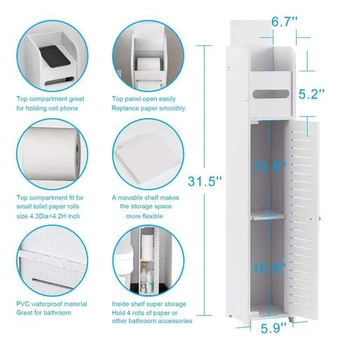 ORGANIZADOR VERTICAL PARA BAÑO CON ESTANTE MULTIUSO Y PUERTA BLANCA - 4
