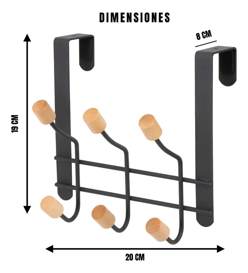 COLGADOR DE PUERTA METALICO CON 3 GANCHOS DOBLES PARA ROPA - 3