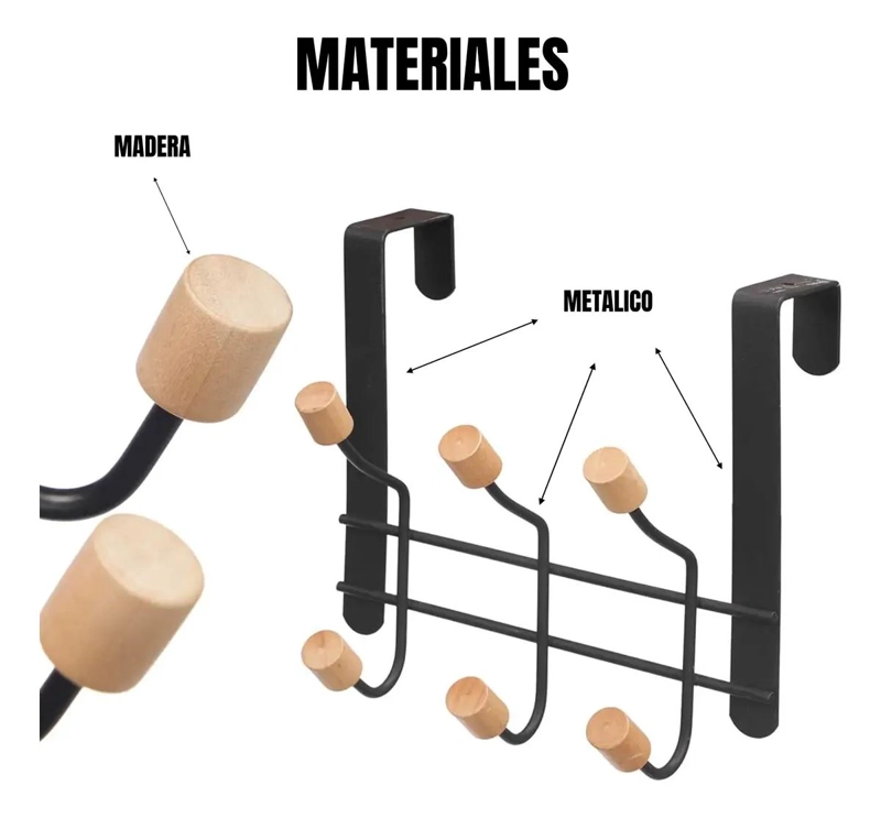 COLGADOR DE PUERTA METALICO CON 3 GANCHOS DOBLES PARA ROPA - 4