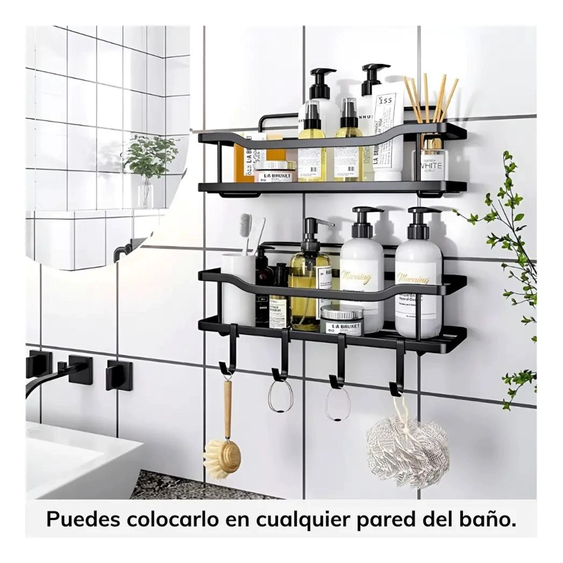 ORGANIZADOR DE DUCHA ADHESIVO CON REPISA DE ACERO INOXIDABLE SET 2 - 5