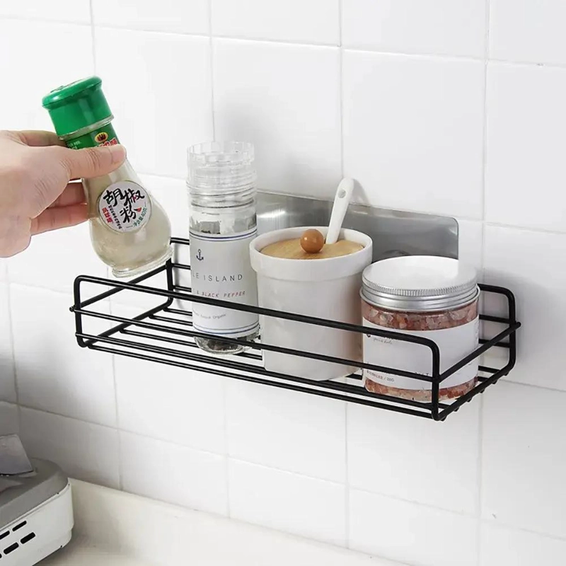 REPISA ORGANIZADORA ADHESIVA DE METAL NEGRO PARA BAÑO Y COCINA - 1