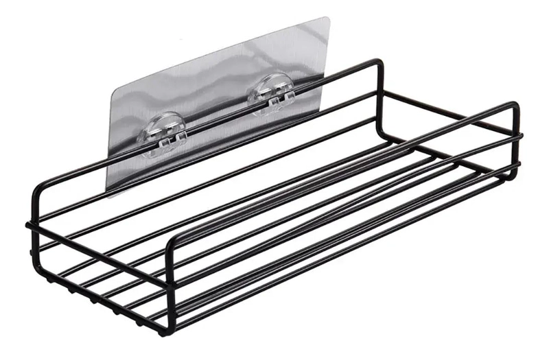 REPISA ORGANIZADORA ADHESIVA DE METAL NEGRO PARA BAÑO Y COCINA - 2