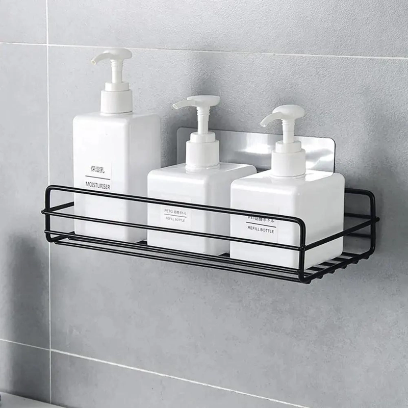 REPISA ORGANIZADORA ADHESIVA DE METAL NEGRO PARA BAÑO Y COCINA - 5