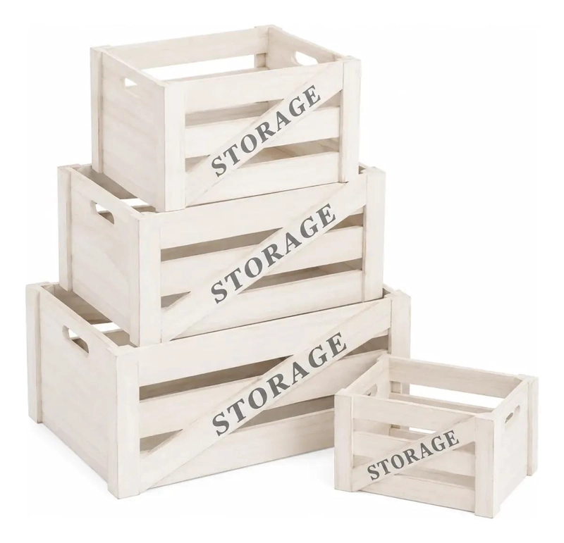 SET DE 4 CANASTOS RUSTICOS DE MADERA PARA ORGANIZACION Y DECORACION - 1