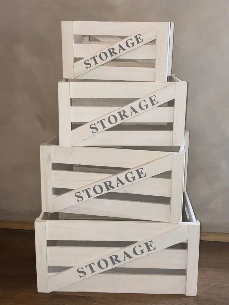 SET DE 4 CANASTOS RUSTICOS DE MADERA PARA ORGANIZACION Y DECORACION - 2