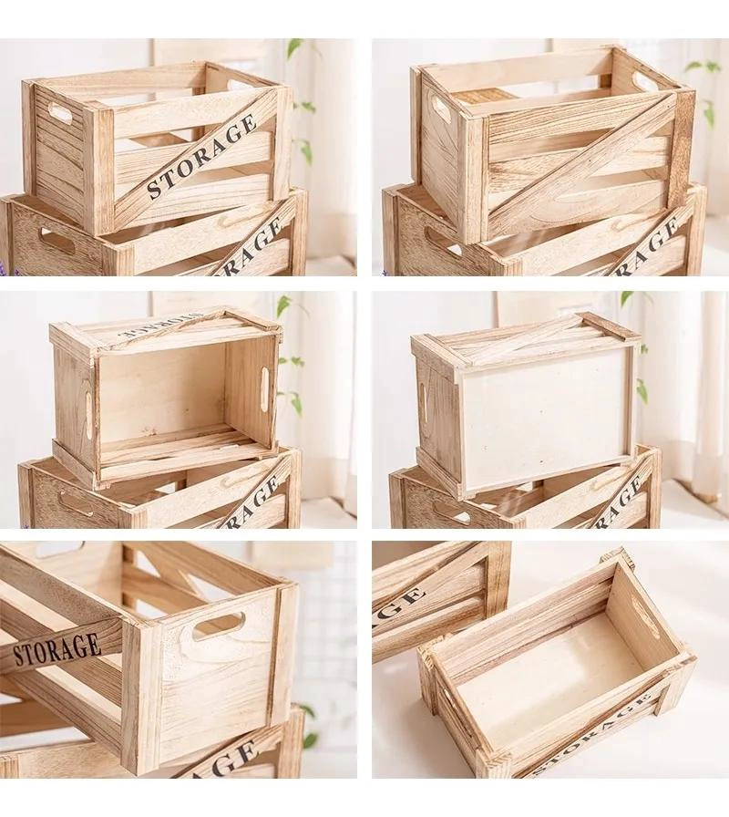 SET DE 4 CANASTOS RUSTICOS DE MADERA PARA ORGANIZACION Y DECORACION - 5