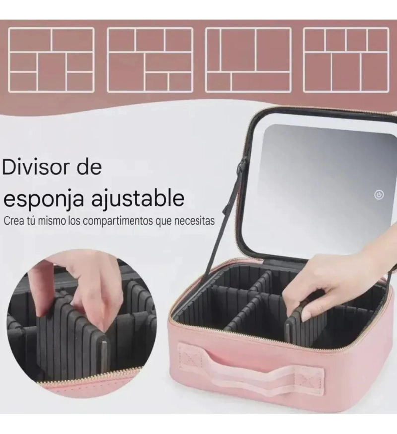 BOLSO ORGANIZADOR PARA MAQUILLAJE CON LUZ LED RECARGABLE Y COMPARTIMENTOS - 1