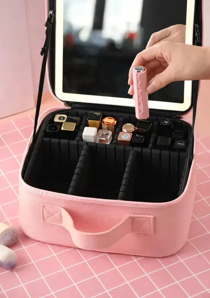BOLSO ORGANIZADOR PARA MAQUILLAJE CON LUZ LED RECARGABLE Y COMPARTIMENTOS - 5