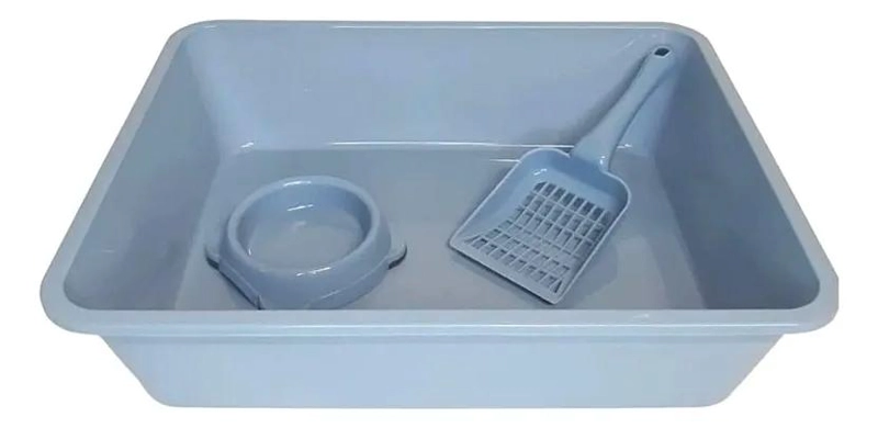 CAJA SANITARIA PARA GATOS CON BANDEJA, PALA Y PLATO PARA ARENA - 1
