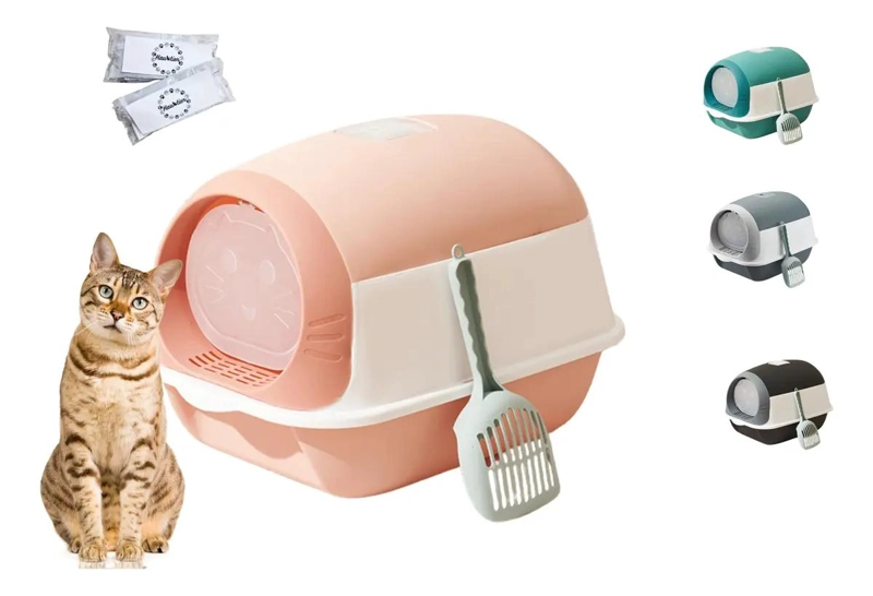 ARENERO CERRADO PARA GATOS CON FILTRO SANITARIO DOBLE COLOR ROSA - 1
