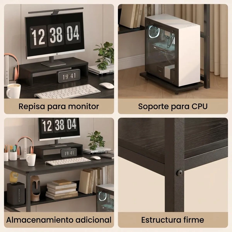 ESCRITORIO CON ELEVADOR PARA MONITOR Y ORGANIZADORES 100X50X72 CM - 2