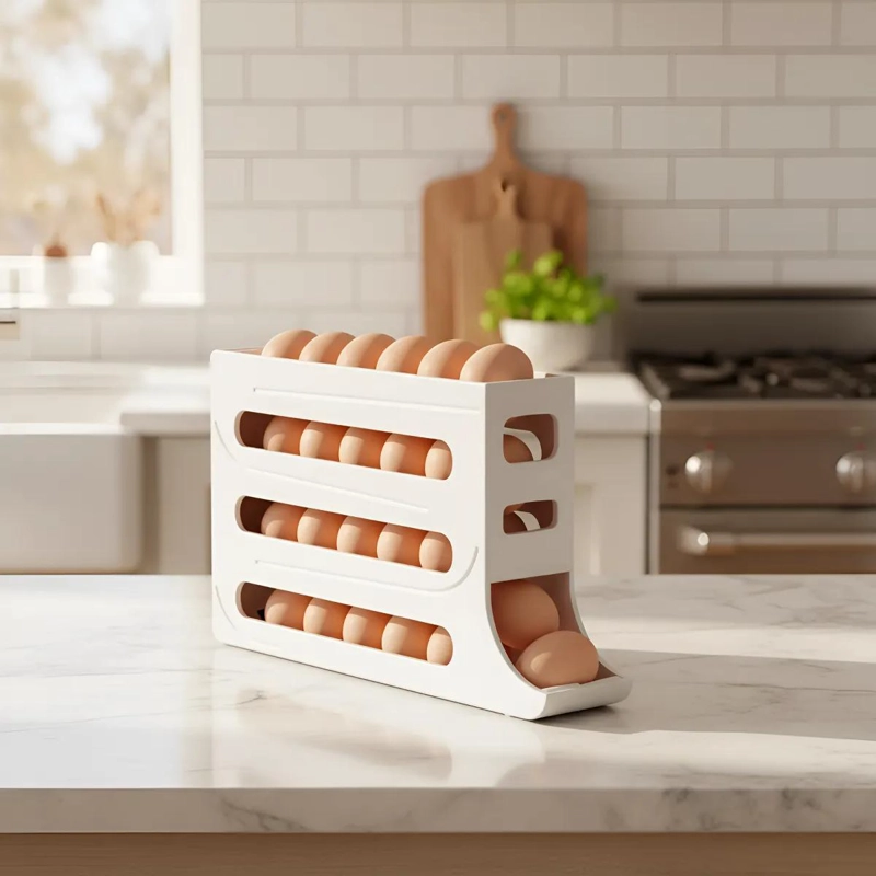 ORGANIZADOR PARA 30 HUEVOS CON DISPENSADOR PARA REFRIGERADOR Y COCINA - 1