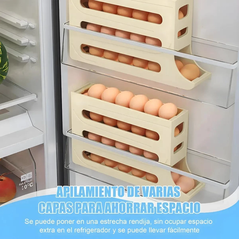 ORGANIZADOR PARA 30 HUEVOS CON DISPENSADOR PARA REFRIGERADOR Y COCINA - 4