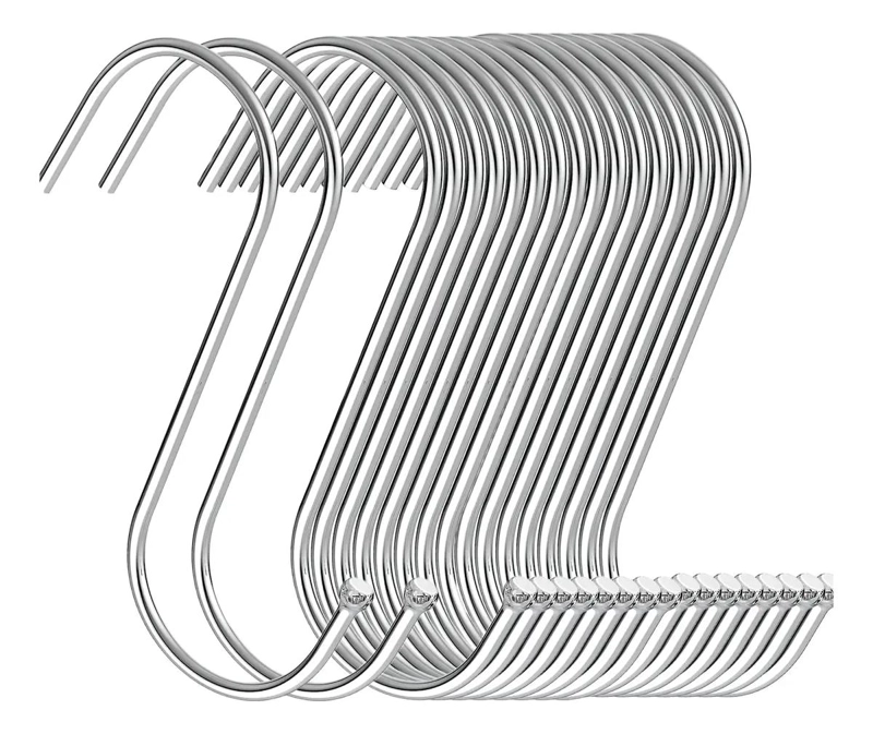 SET DE 20 GANCHOS EN S DE ACERO INOXIDABLE PARA COCINA Y TALLER - 1