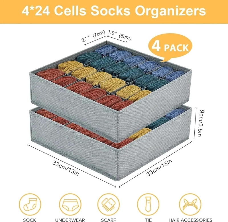 ORGANIZADOR PLEGABLE PARA CAJONES CON 24 CELDAS PARA CALCETINES - 2
