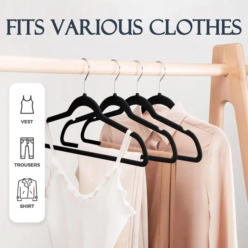 SET DE 60 COLGADORES DE ROPA ANTIDESLIZANTES DE TERCIOPELO NEGRO - 3