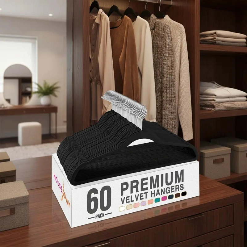 SET DE 60 COLGADORES DE ROPA ANTIDESLIZANTES DE TERCIOPELO NEGRO - 4