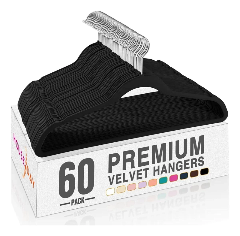 SET DE 60 COLGADORES DE ROPA ANTIDESLIZANTES DE TERCIOPELO NEGRO - 5