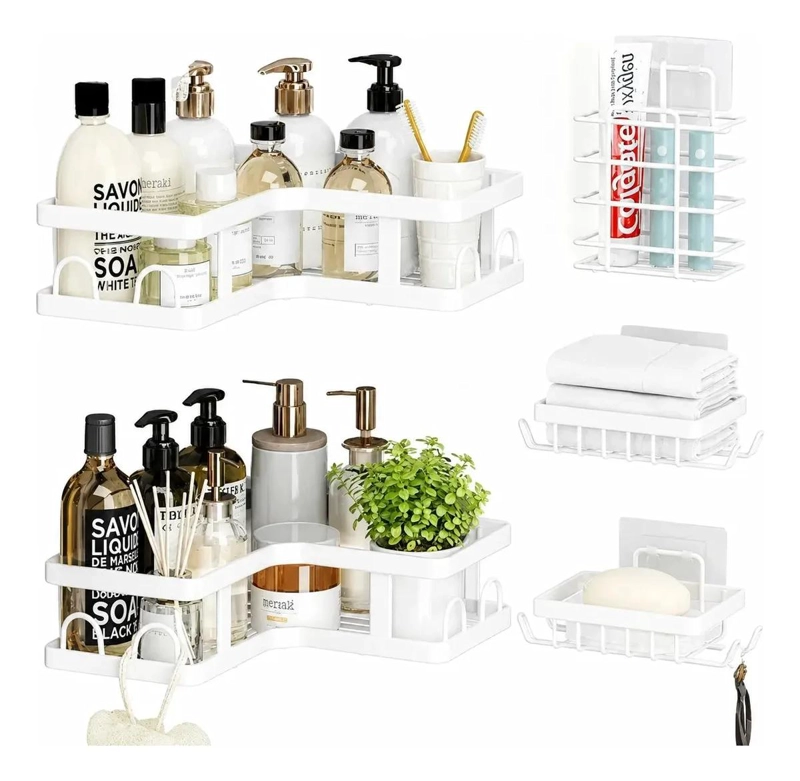 SET DE 5 PIEZAS ESQUINEROS ORGANIZADORES PARA DUCHA Y BAÑO ADHESIVOS NEGROS - 2