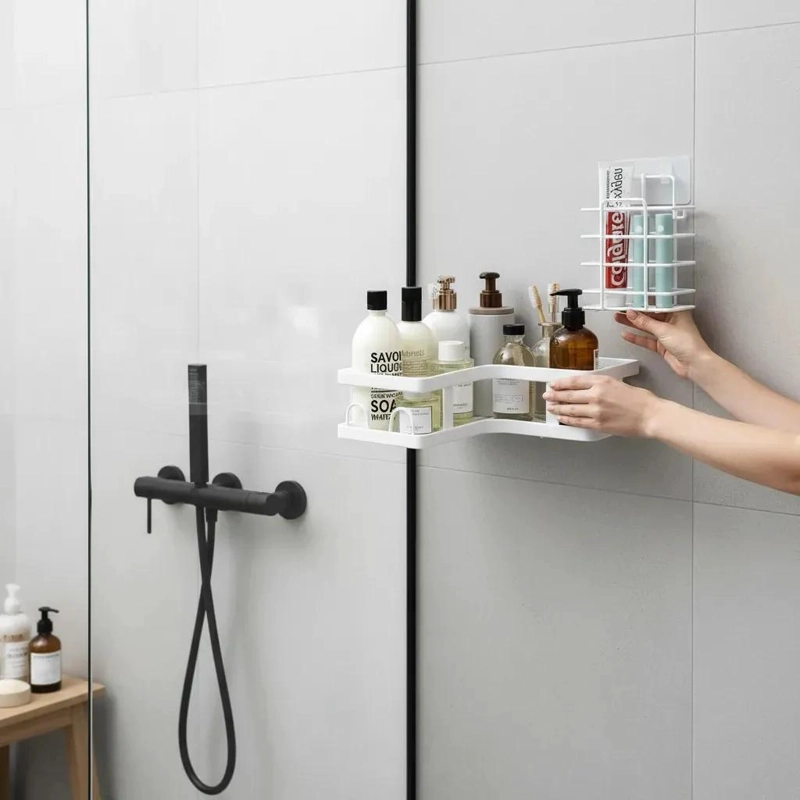 SET DE 5 PIEZAS ESQUINEROS ORGANIZADORES PARA DUCHA Y BAÑO ADHESIVOS NEGROS - 3