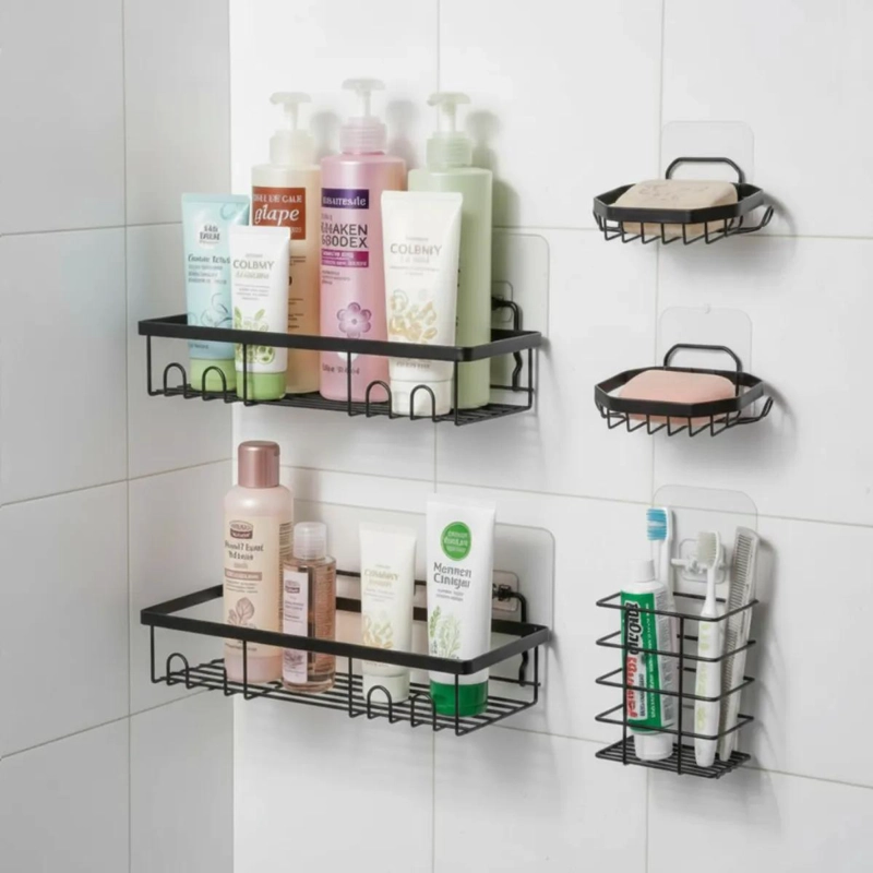 SET DE 5 PIEZAS ESTANTE ORGANIZADOR PARA BAÑO CON ADHESIVOS RESISTENTES - 3