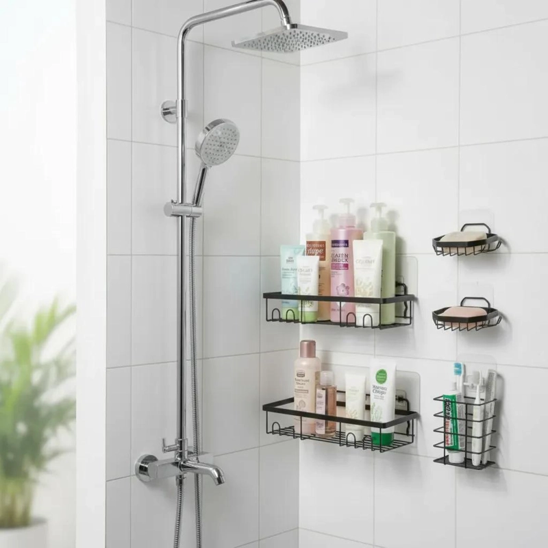 SET DE 5 PIEZAS ESTANTE ORGANIZADOR PARA BAÑO CON ADHESIVOS RESISTENTES - 4